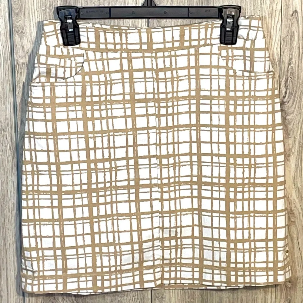 Hilary Radley Skort Small Tan White Printed Stretch Pockets Pre-owned - Picture 1 of 6